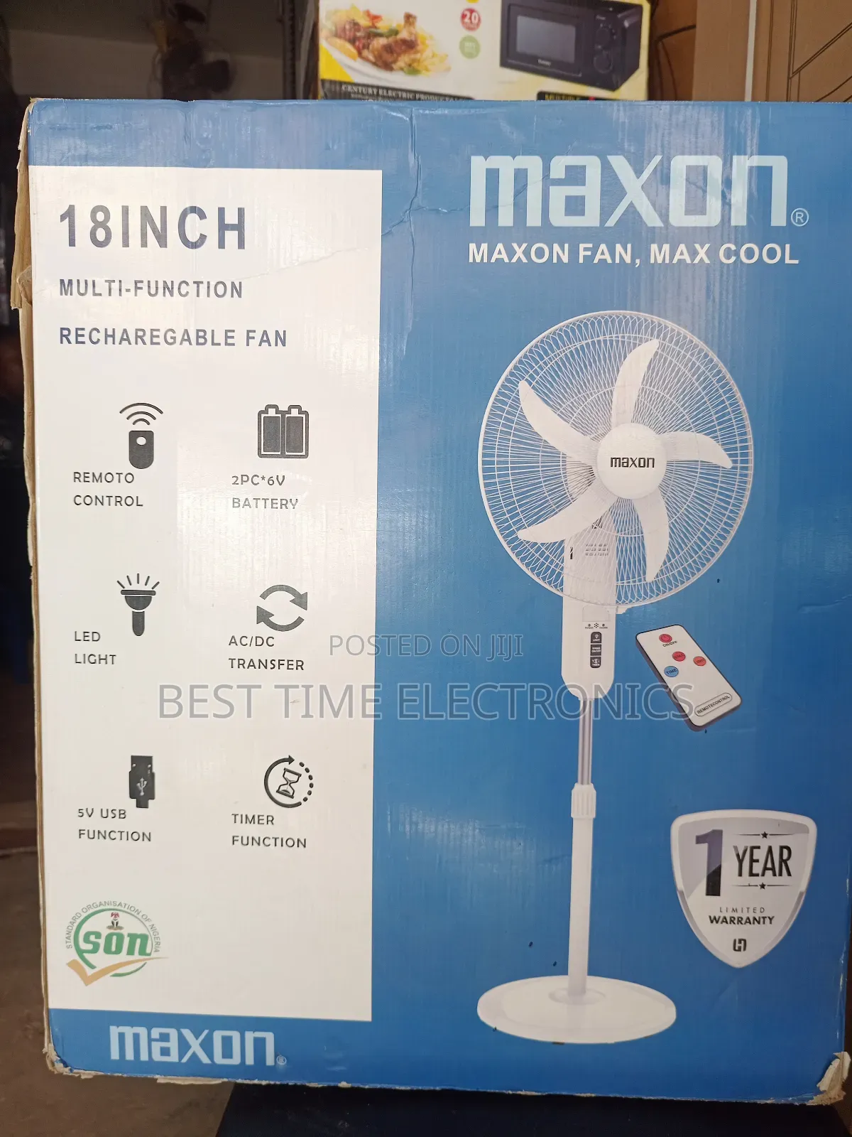 18" Original Maxon Rechargeable Stand Fan