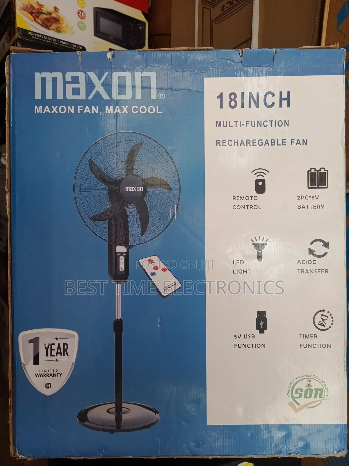 18" Original Maxon Rechargeable Stand Fan