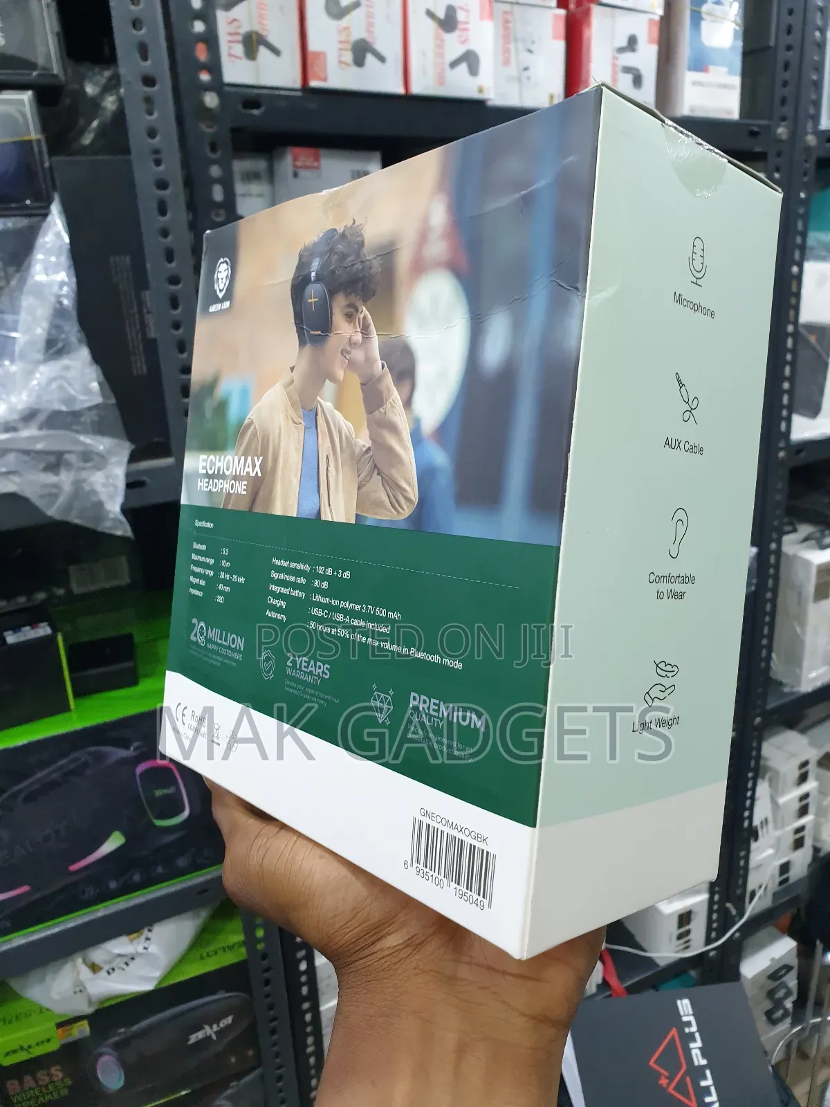 Green Lion Echo Max Headphone, Aux Cable, Bluetooth V5.3