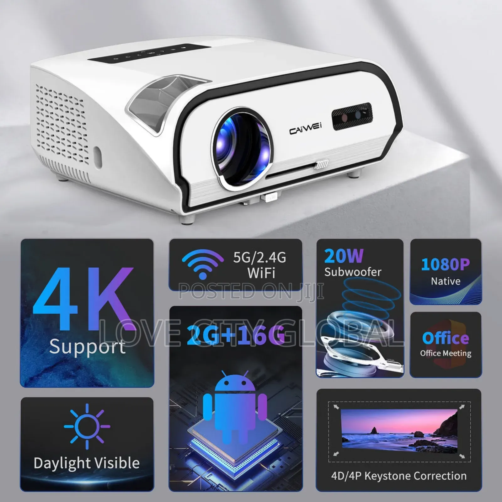 Caiwei A10r Hd Wifi Android Tv 300" 5g 3d Smart Projector