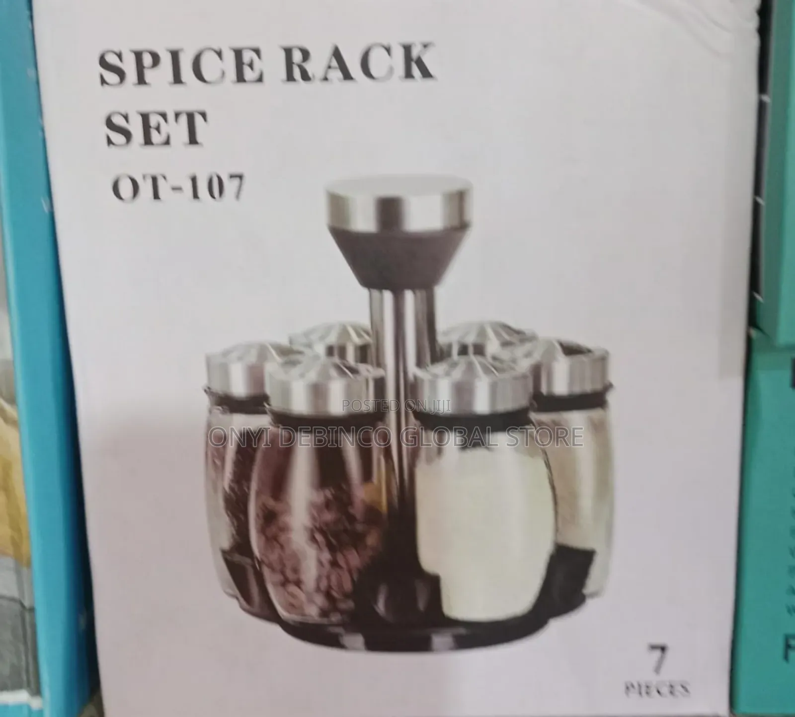 7 in 1 Rotating Spice Rack Set Glass Jar