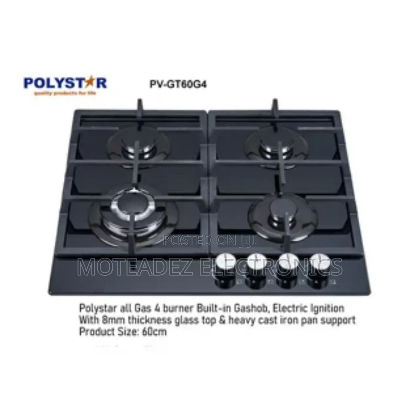 Polystar 4face Induction 8mm Tempered Glass Top Cabinet Hob Gas Cooker