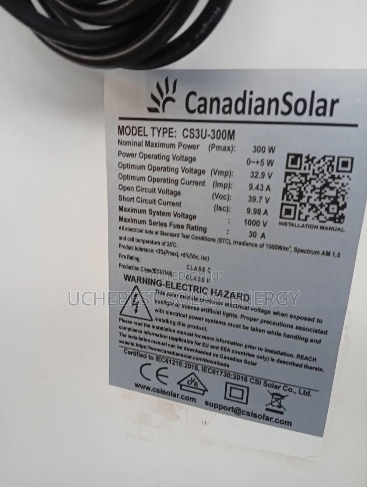 300w/32v 60cell Canadian Mono Panel