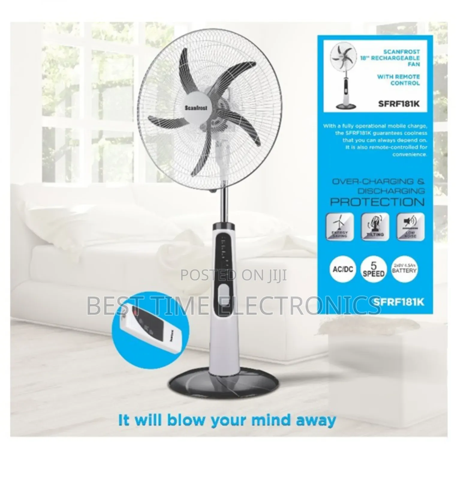 18" Scanfrost Rechargeable Stand Fan