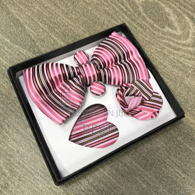 Quality Bow Tie With Pocket Square, Lapel Rose Cufflinks