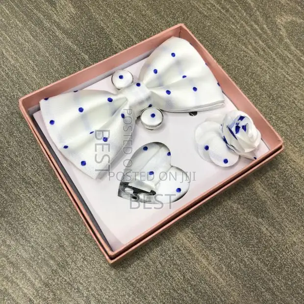 Quality Bow Tie With Pocket Square, Lapel Rose Cufflinks
