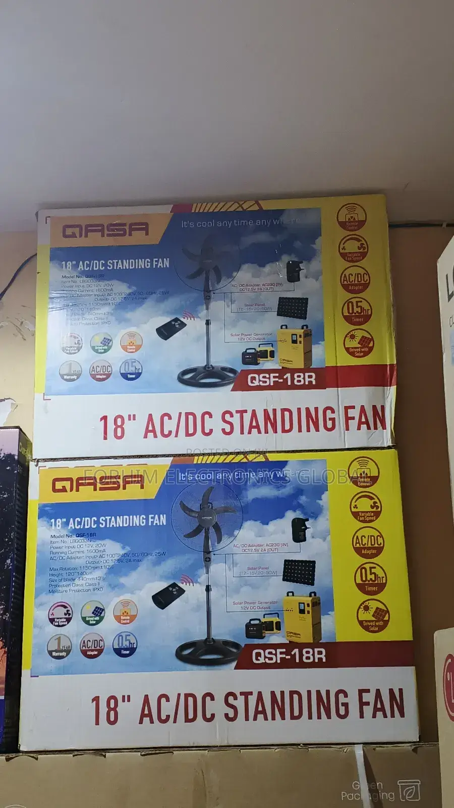 Qasa 18" Solar Standing Fan