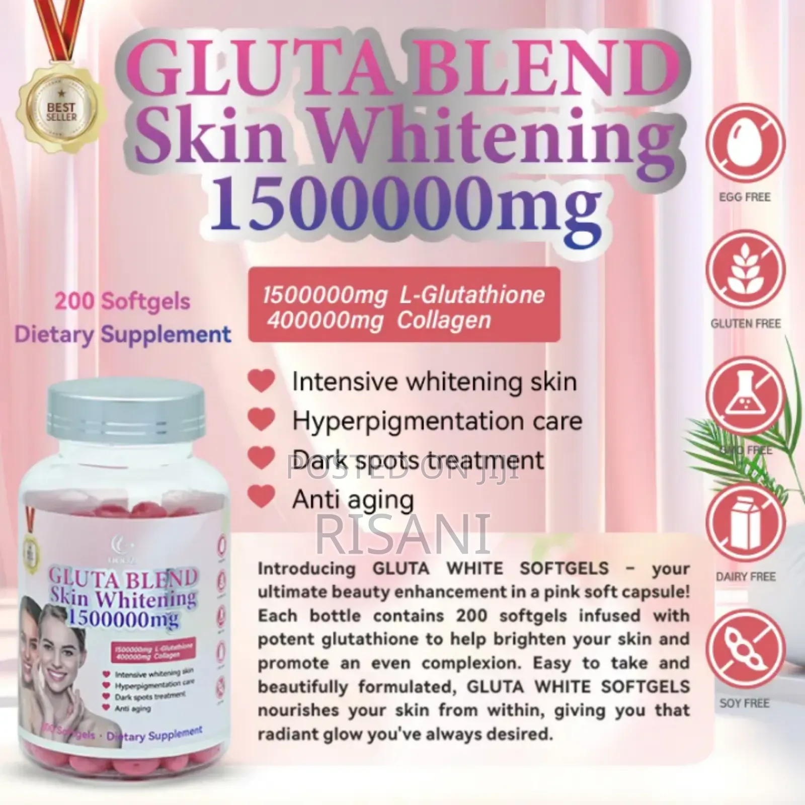 Glutathione Skin Whitening Blend 1500000mg by 200 Soft Gel