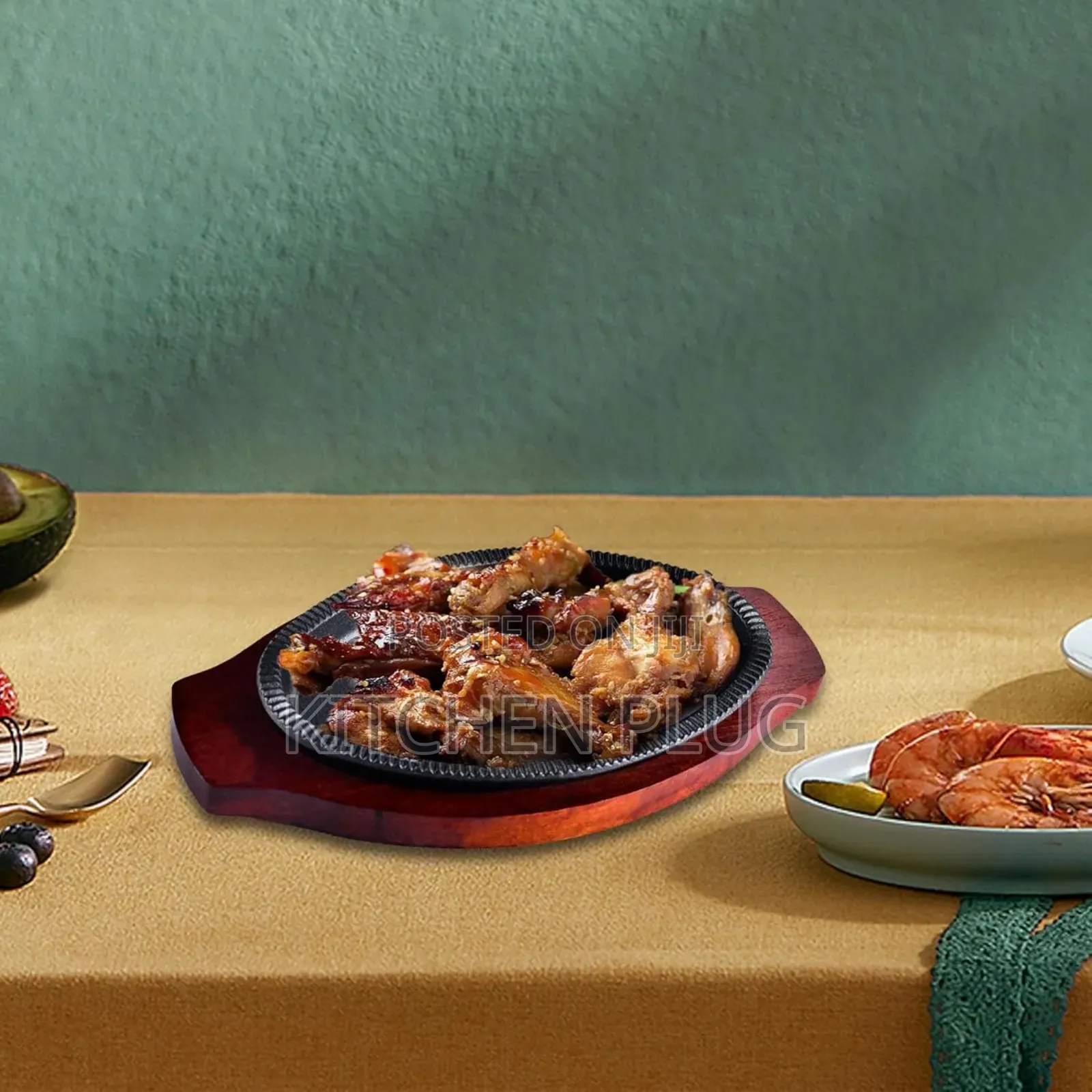 Cast Iron Steak Plate With a Wooden Base,
