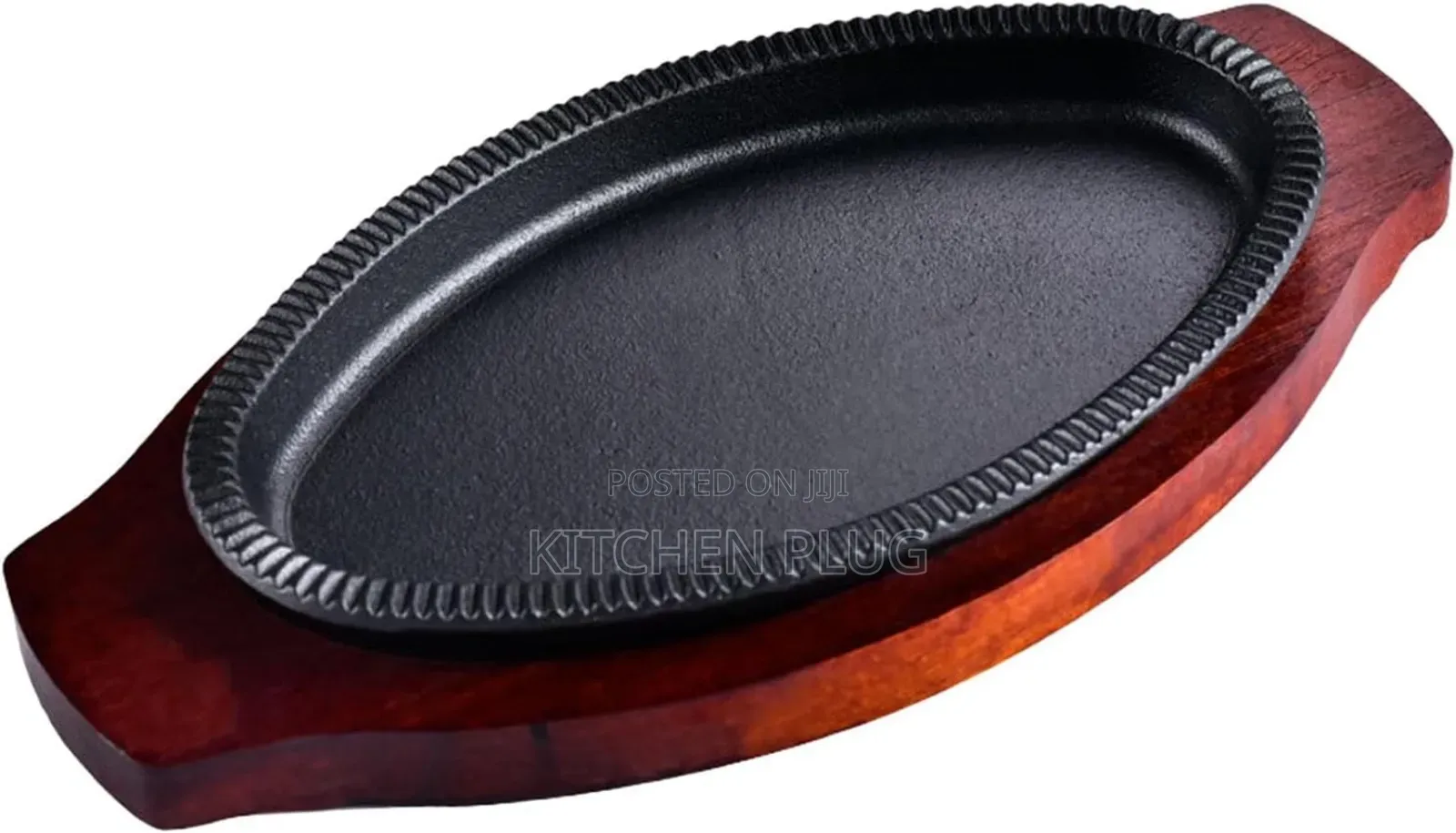 Cast Iron Steak Plate With a Wooden Base,
