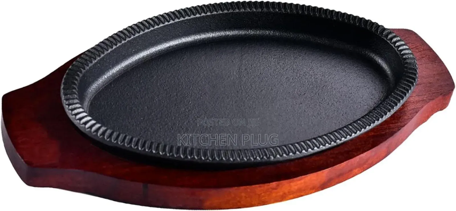 Cast Iron Steak Plate With a Wooden Base,