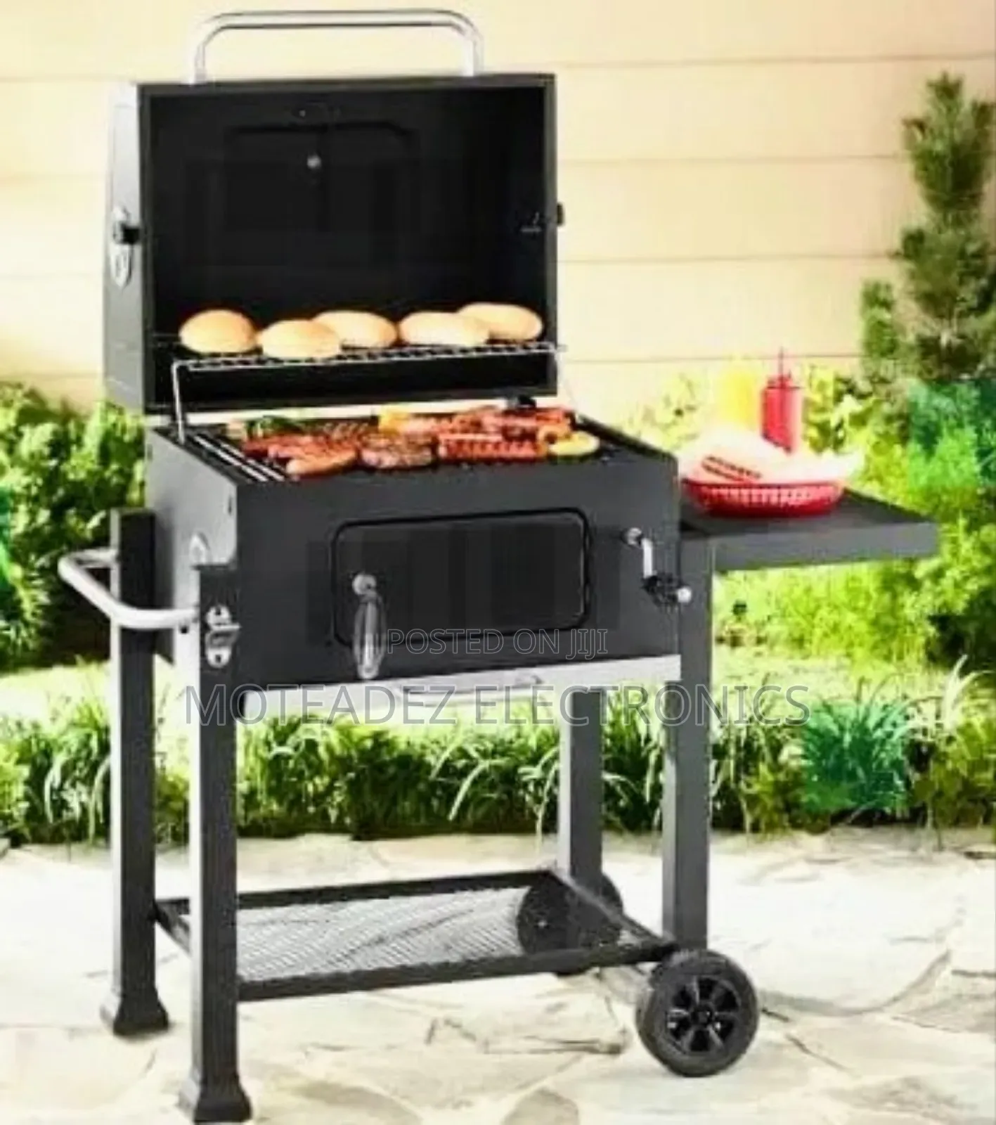 Heavy Duty Commercial Smokeless BBQ Charcoal Grill Trolley/Side Table