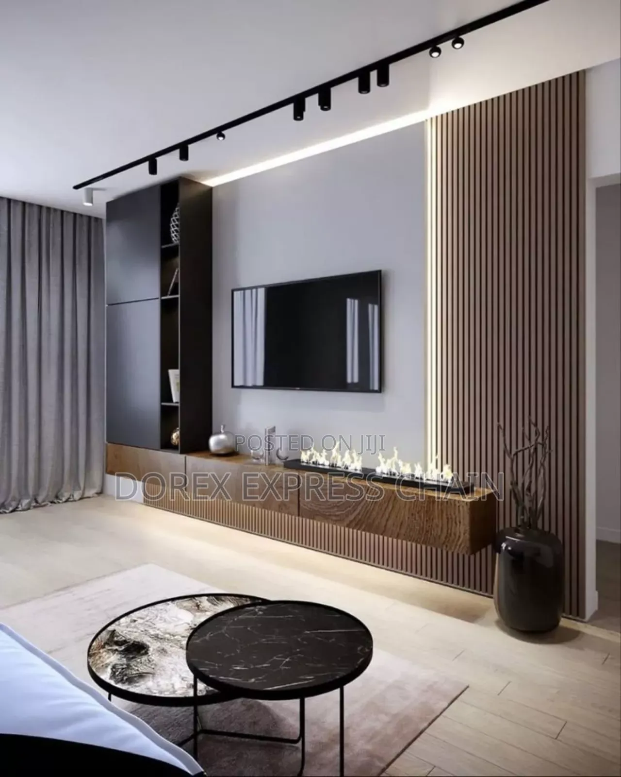 Elegant Fluted Panel Tv Console With Storage Units.