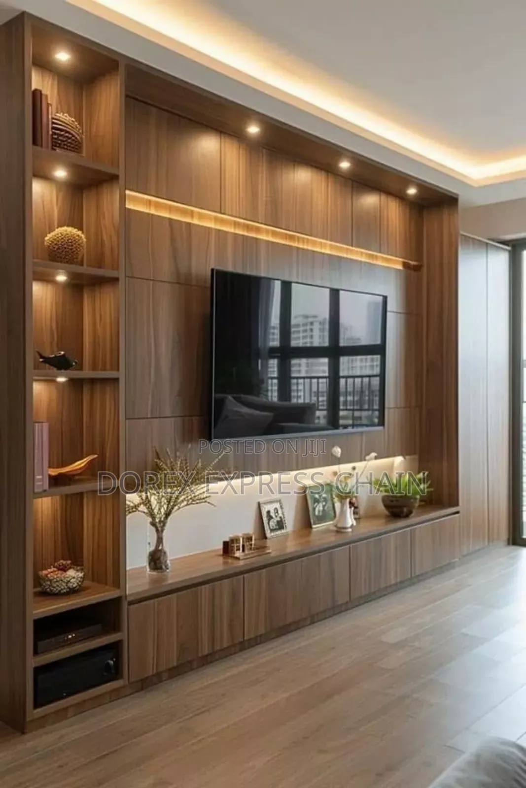 Elegant Tv Console With Open Shelving And Led