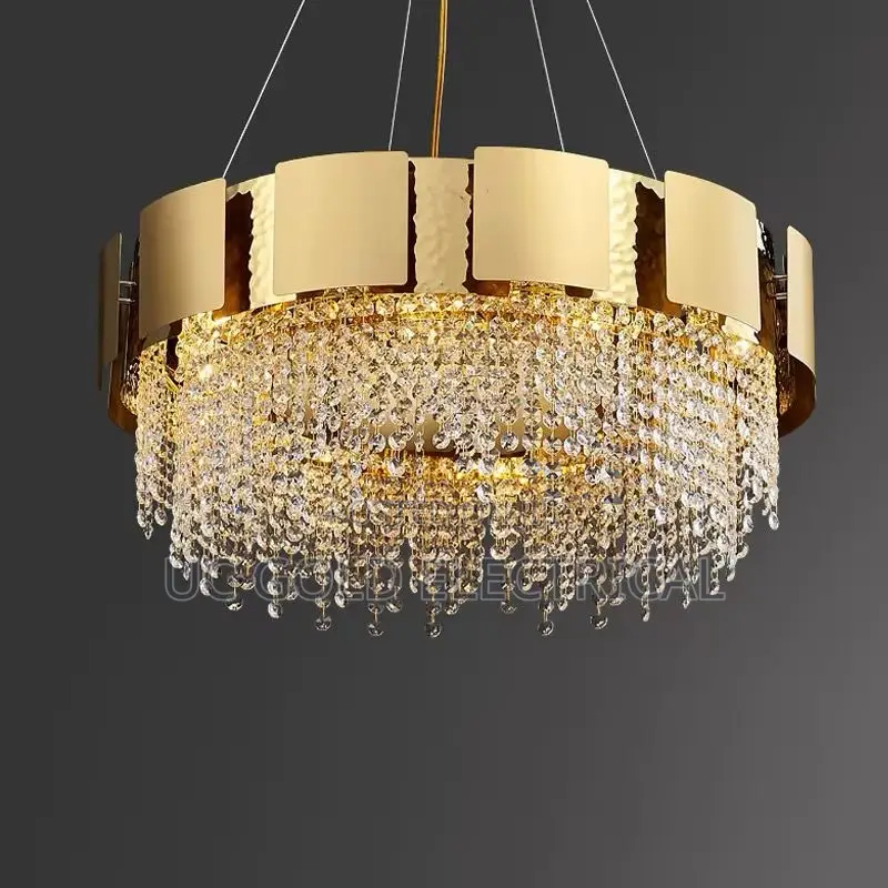 Led Postmodern Golden Crystal Stainless Steel Pendant Lights