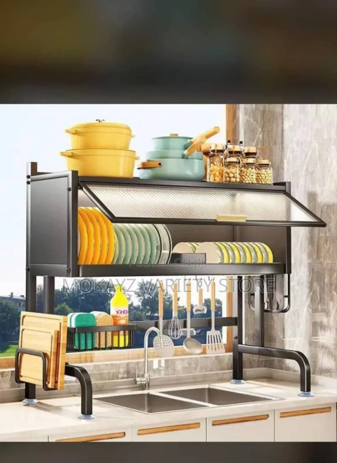 Over the Sink Large Kitchen Metal Multifunctional Rack(Cover