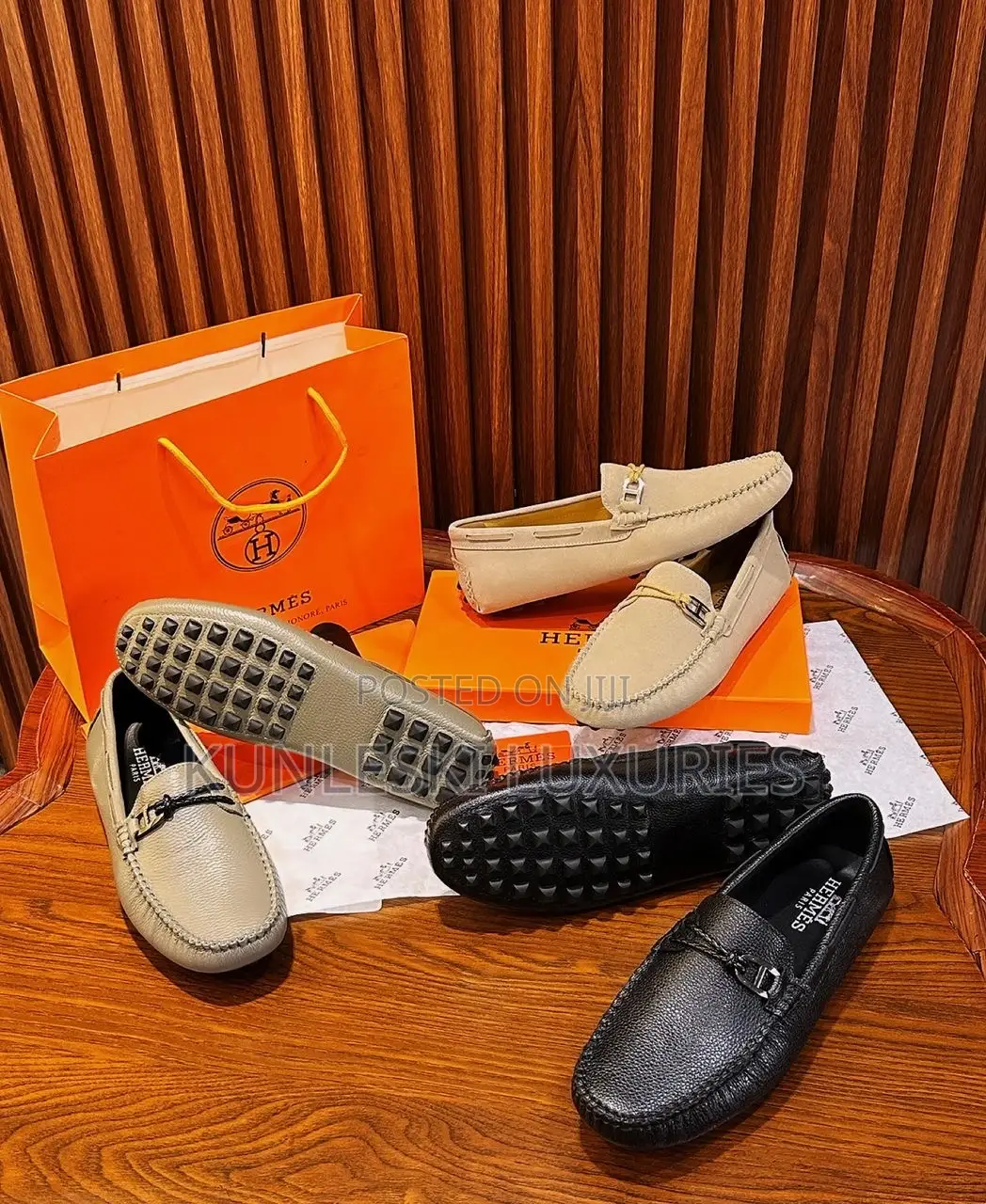 Original Hermes Loafers Rough Leather/Suede Shoe for Men