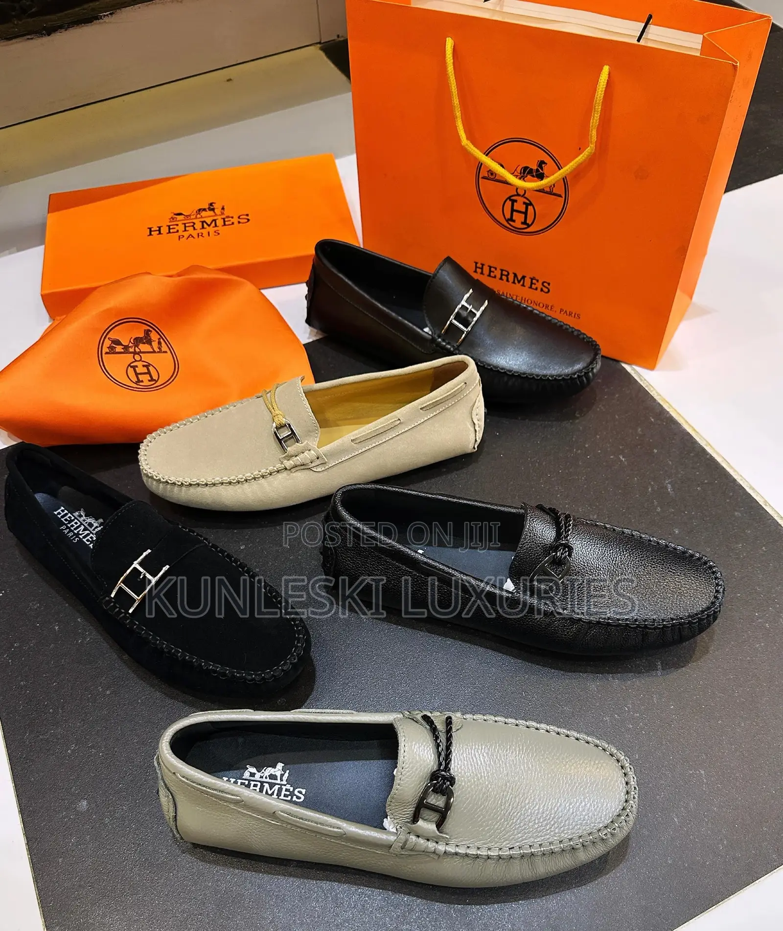 Original Hermes Loafers Rough Leather/Suede Shoe for Men