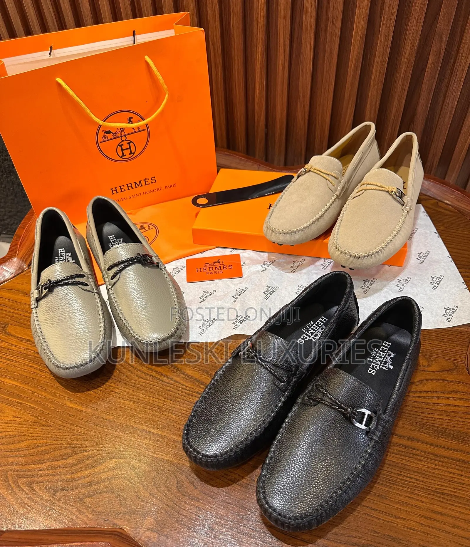 Original Hermes Loafers Rough Leather/Suede Shoe for Men