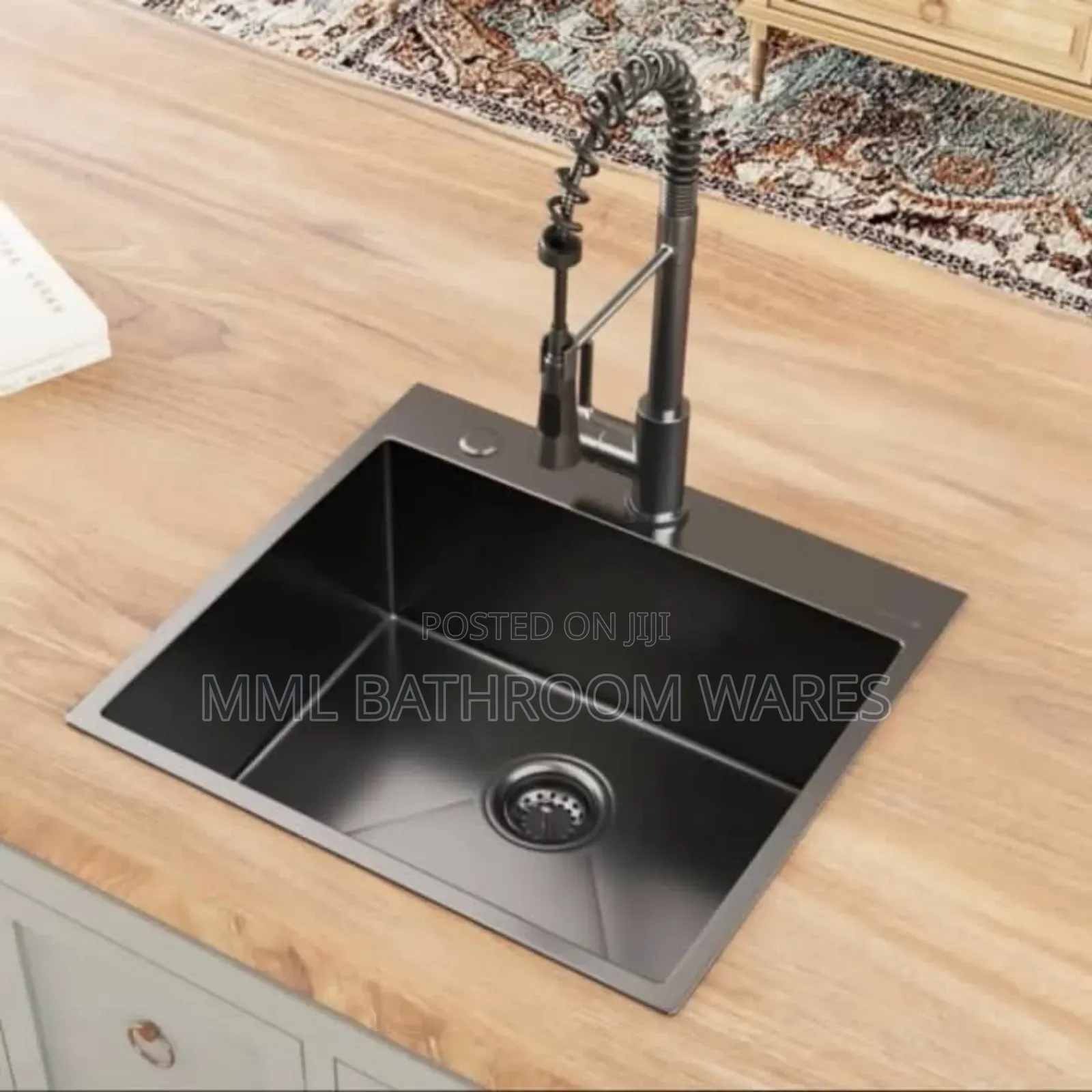 Single Bowl Black Sink and Faucets