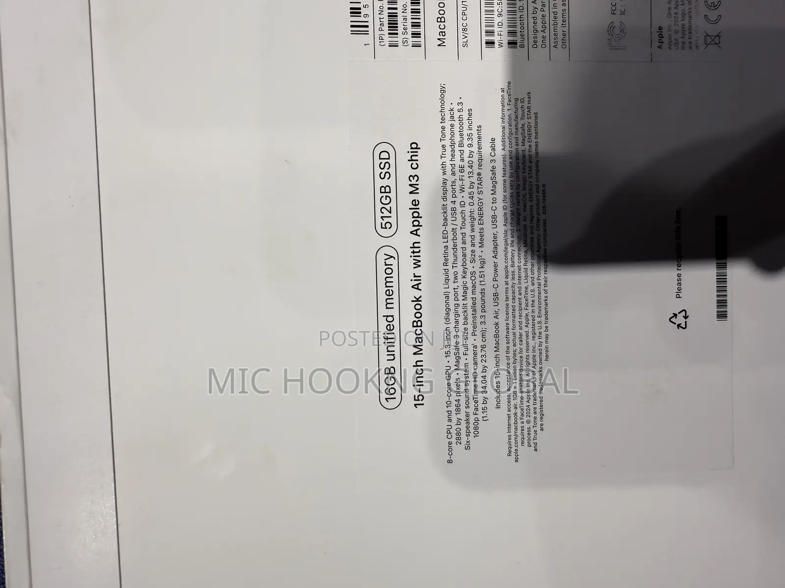 New Laptop Apple MacBook Air 2024 M3 15-inch 16GB Apple M3 SSD 512GB
