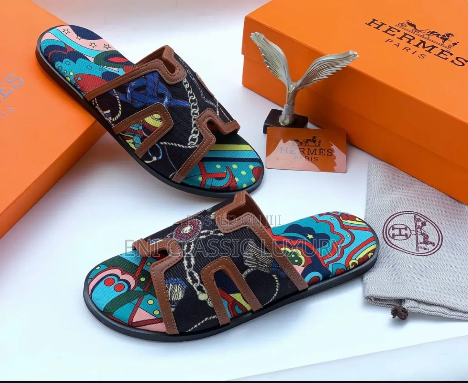 Original Luxury Leather Multicolor Slippers Hermes