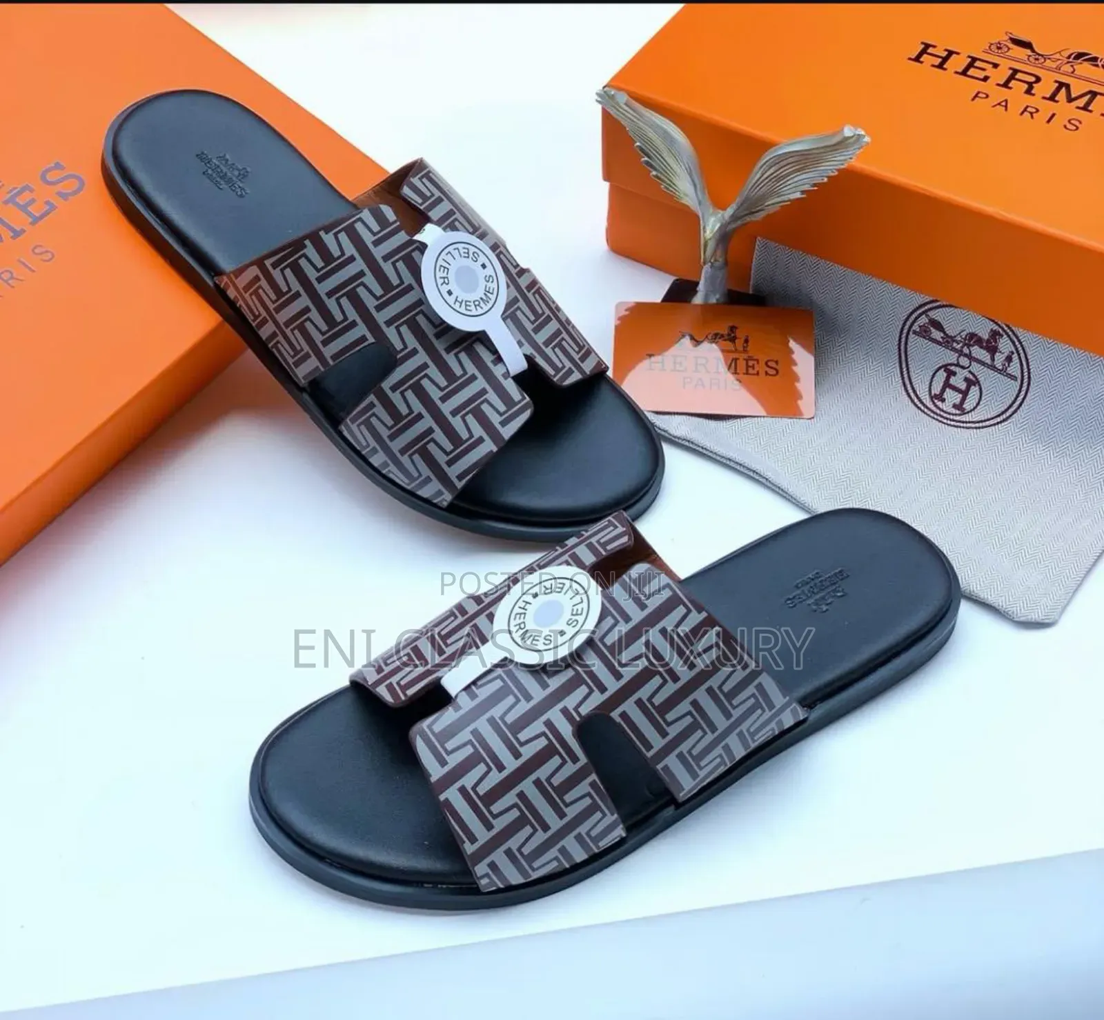 Original Luxury Leather Multicolor Slippers Hermes