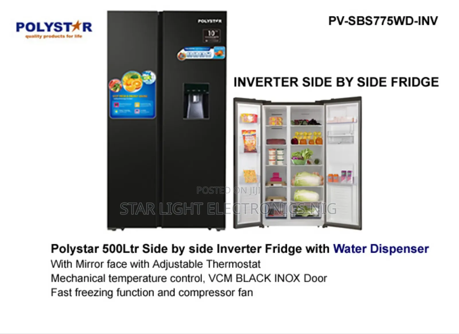 Mirror Black Inverter Side by Side Fridge