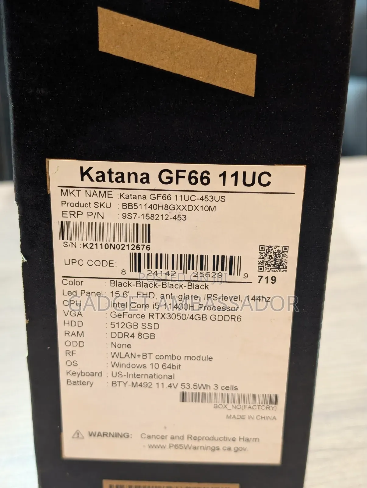 Laptop MSI Katana GF66 8GB Intel Core I5 SSD 512GB