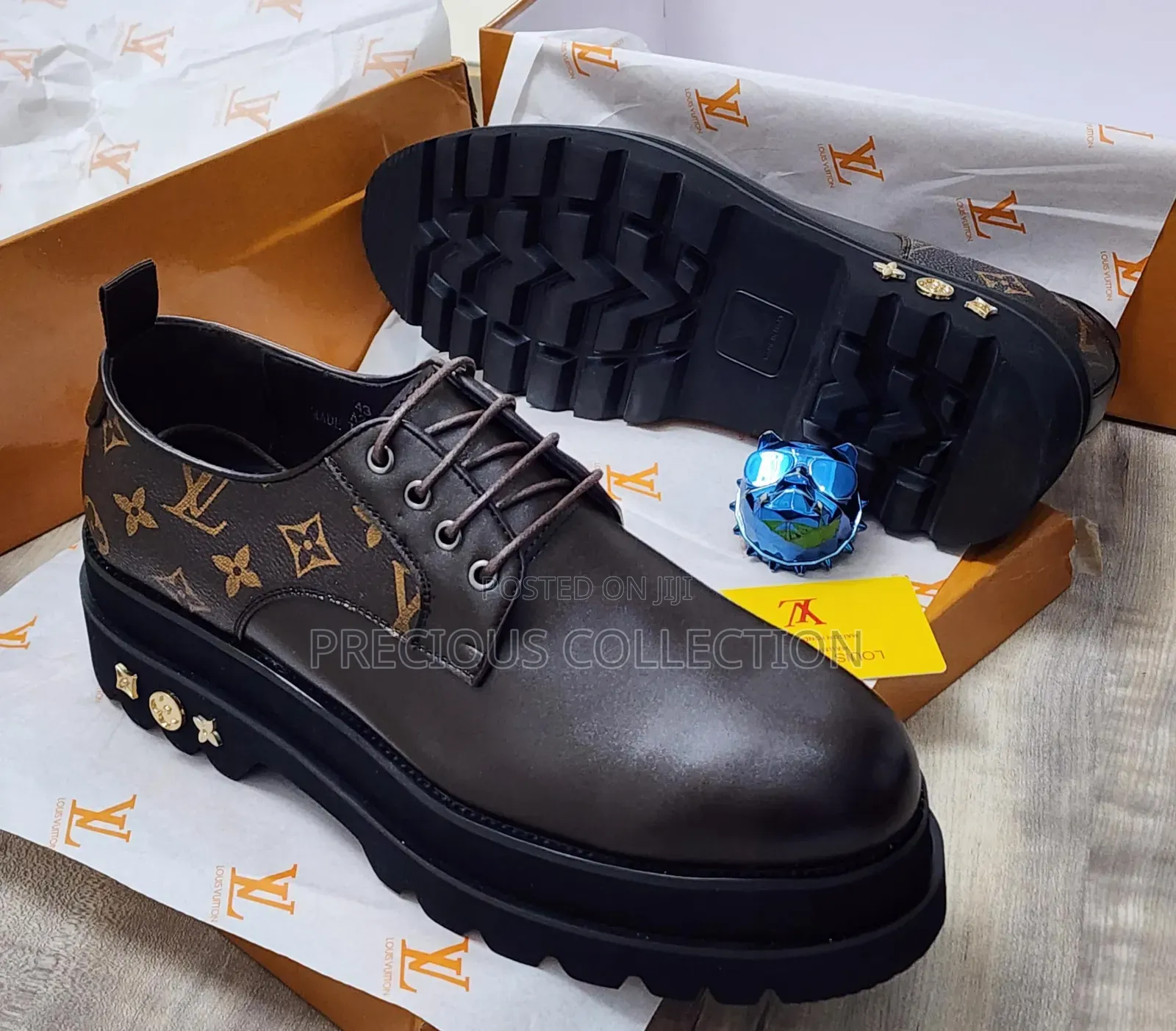Men's Matte Leather, Double Sole Loius Vuitton Lace Up Shoe