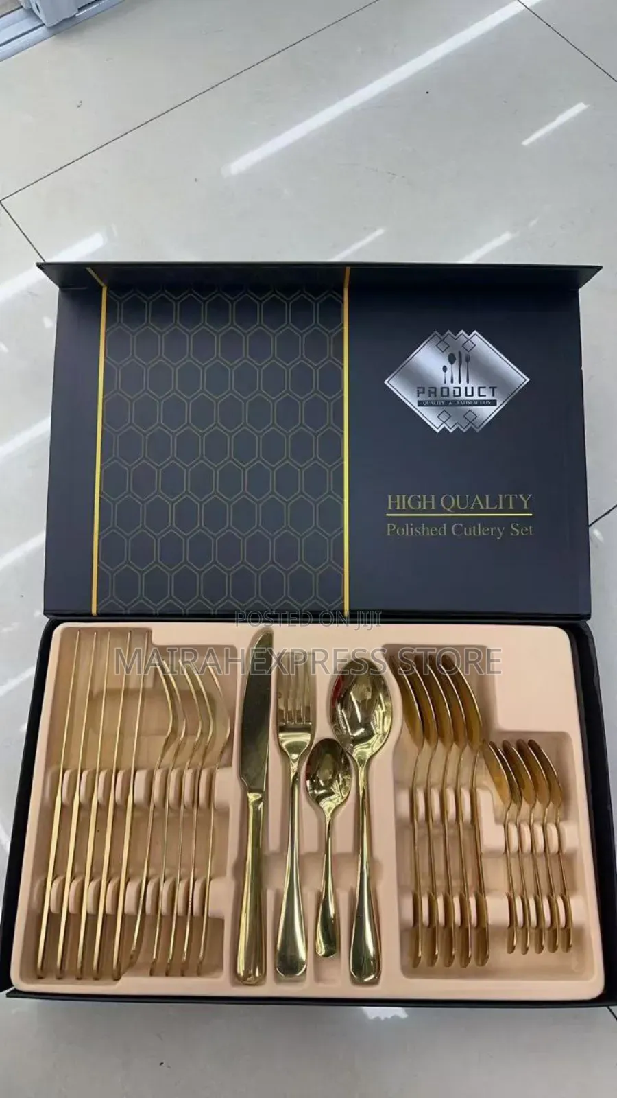 24pcs Polished Gold Cutlery Set (Boxed)