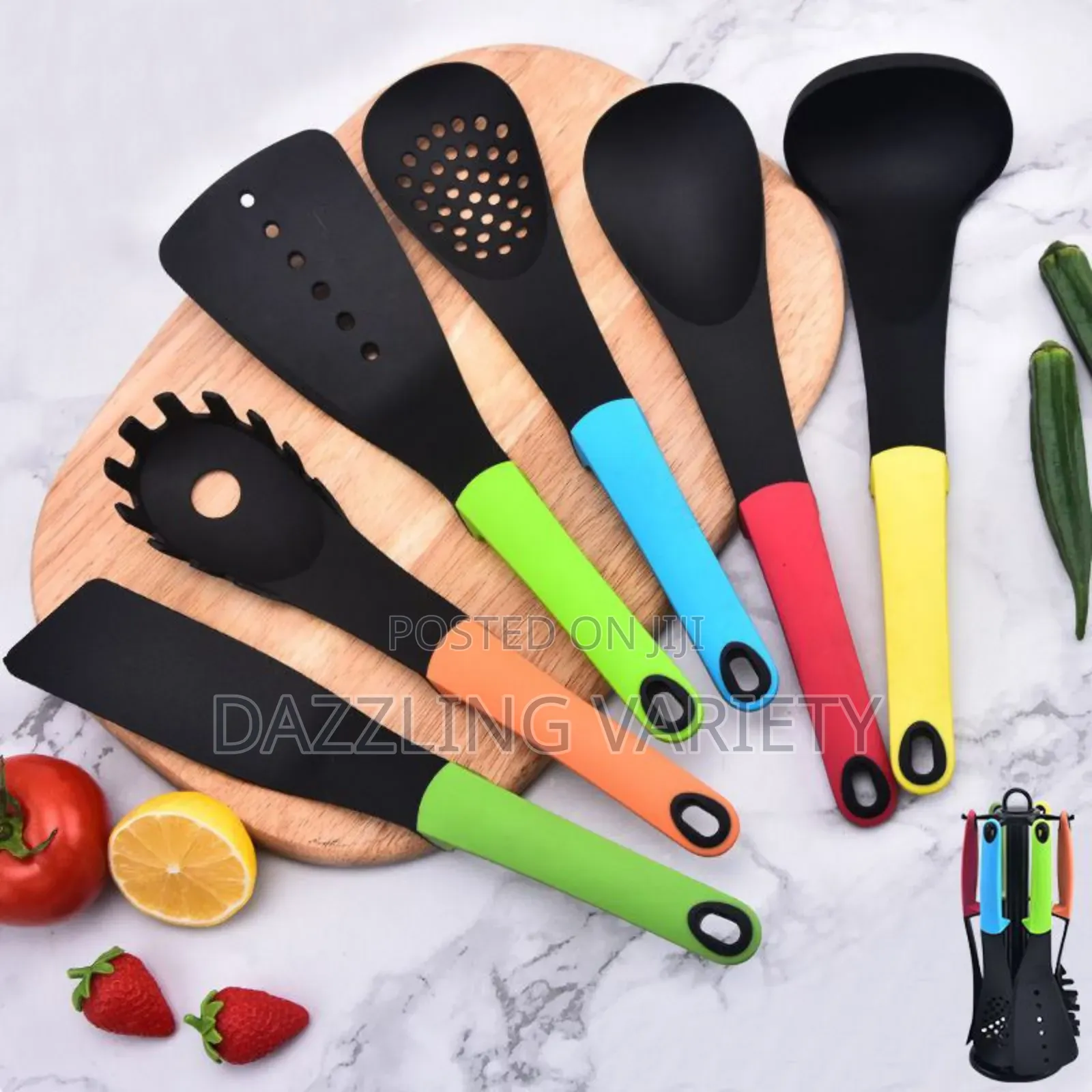 7pcs Multicolour Heat Resistant Nonstick Cooking Spoon Set With Stand