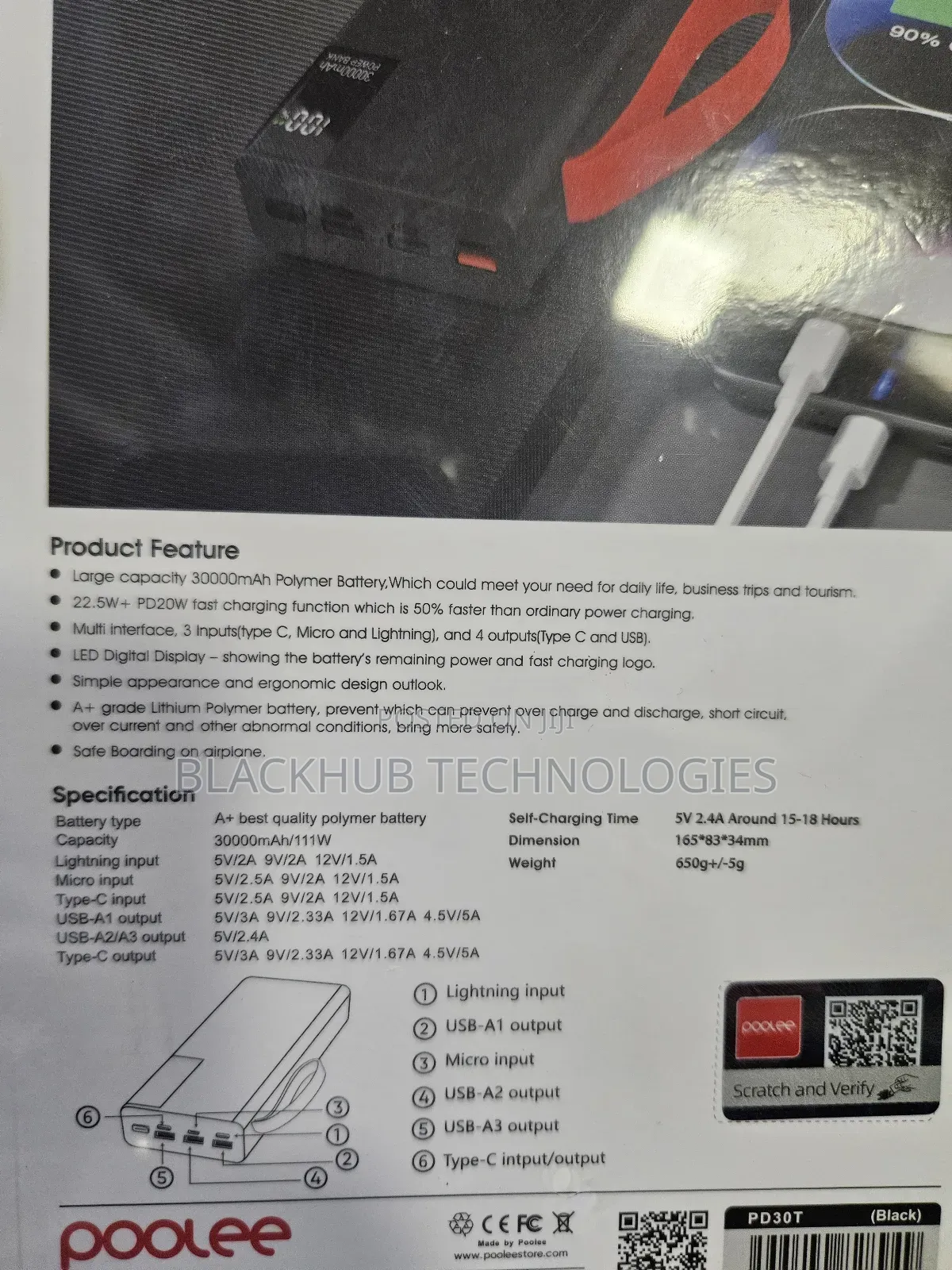 Poolee 30000mah Powerbank Tiger 22.5w Pd Digital Display