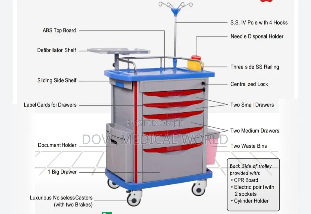 Abs Double-Side Drawers Medicine Trolley Trash Cart