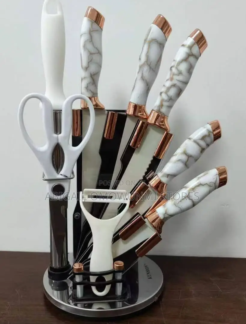 Marble Design Knife Set With Rotating Stand