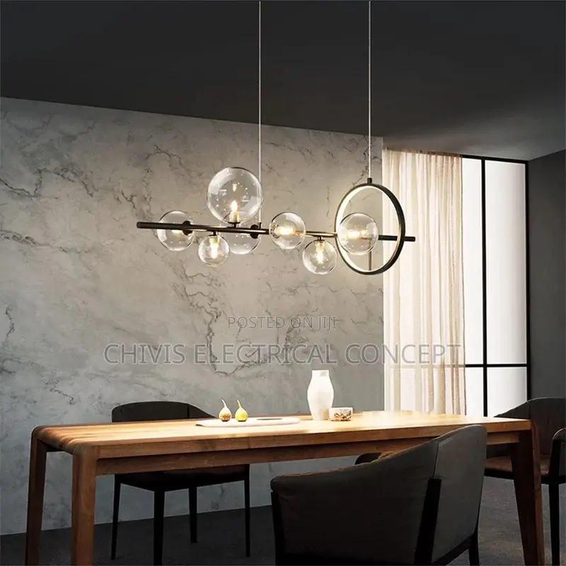 Full Brass Round Glass Black/Gold Led Modern Chandelier