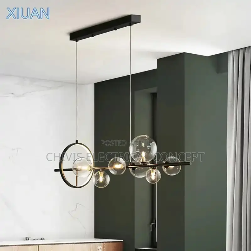 Full Brass Round Glass Black/Gold Led Modern Chandelier