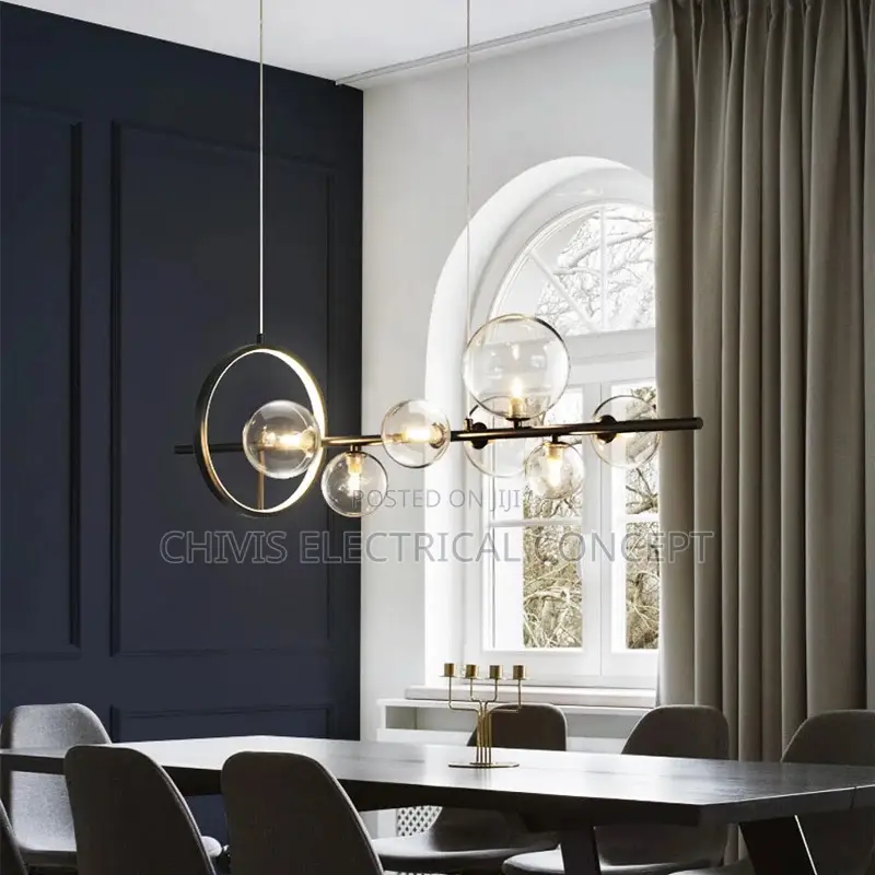 Full Brass Round Glass Black/Gold Led Modern Chandelier