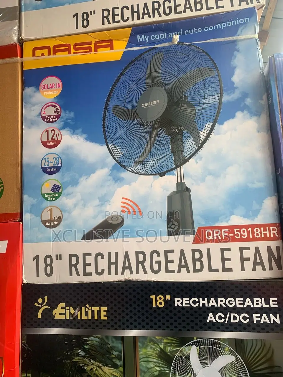 Qasa 18inches Rechargeable Fan QRF-5918hr (Supports Solar)