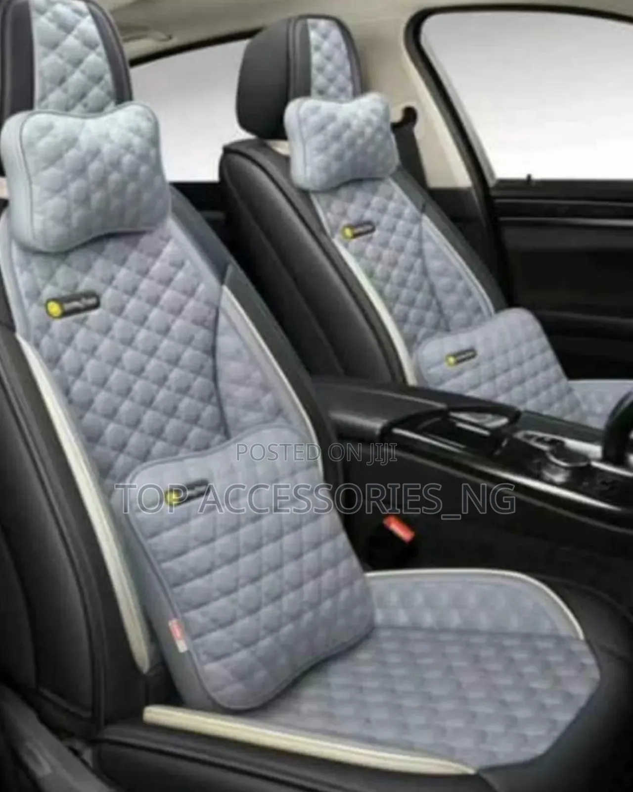 Grey Block Pattern Leather Seat Cover