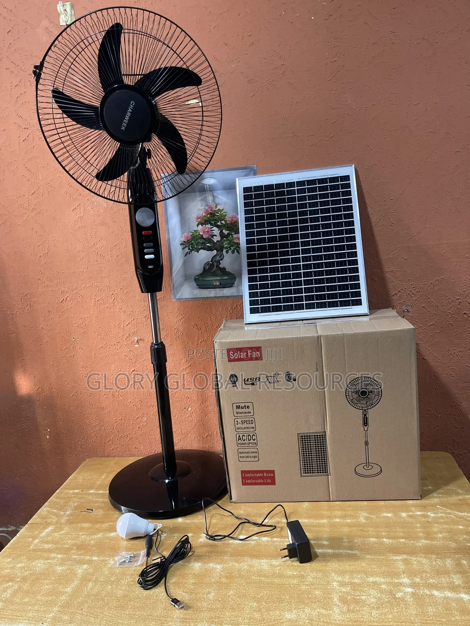 16inches Electric / Solar Rechargeable Fan + Extra Bulb