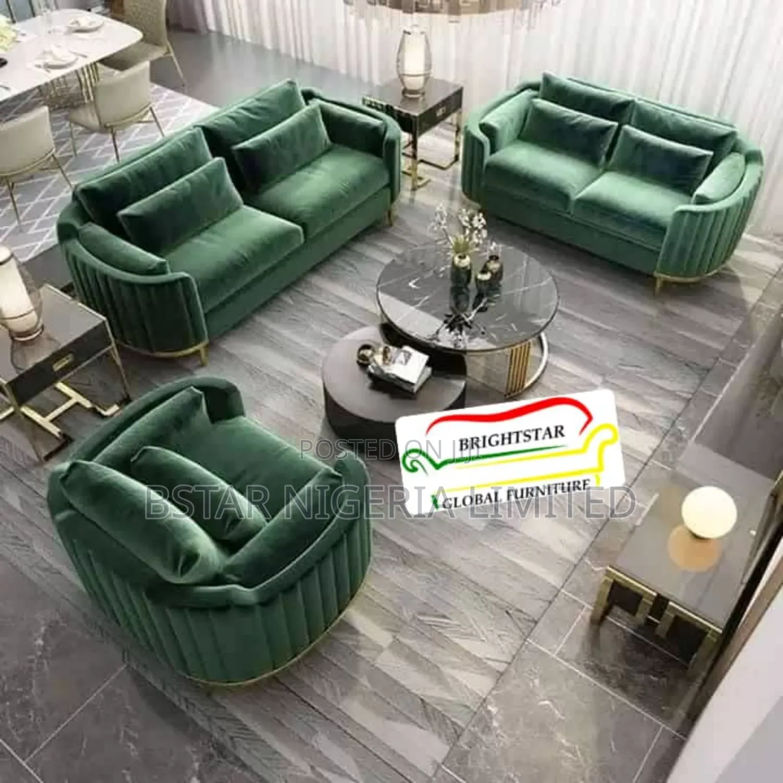 Elegant Emerald Green Velvet Living Room Set