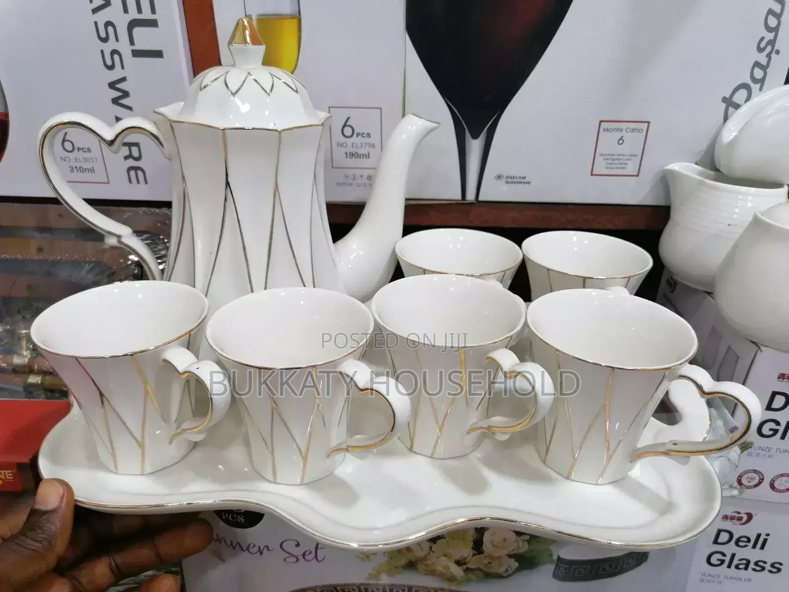 Set of Breakable Tea Cups, Tray and Jug