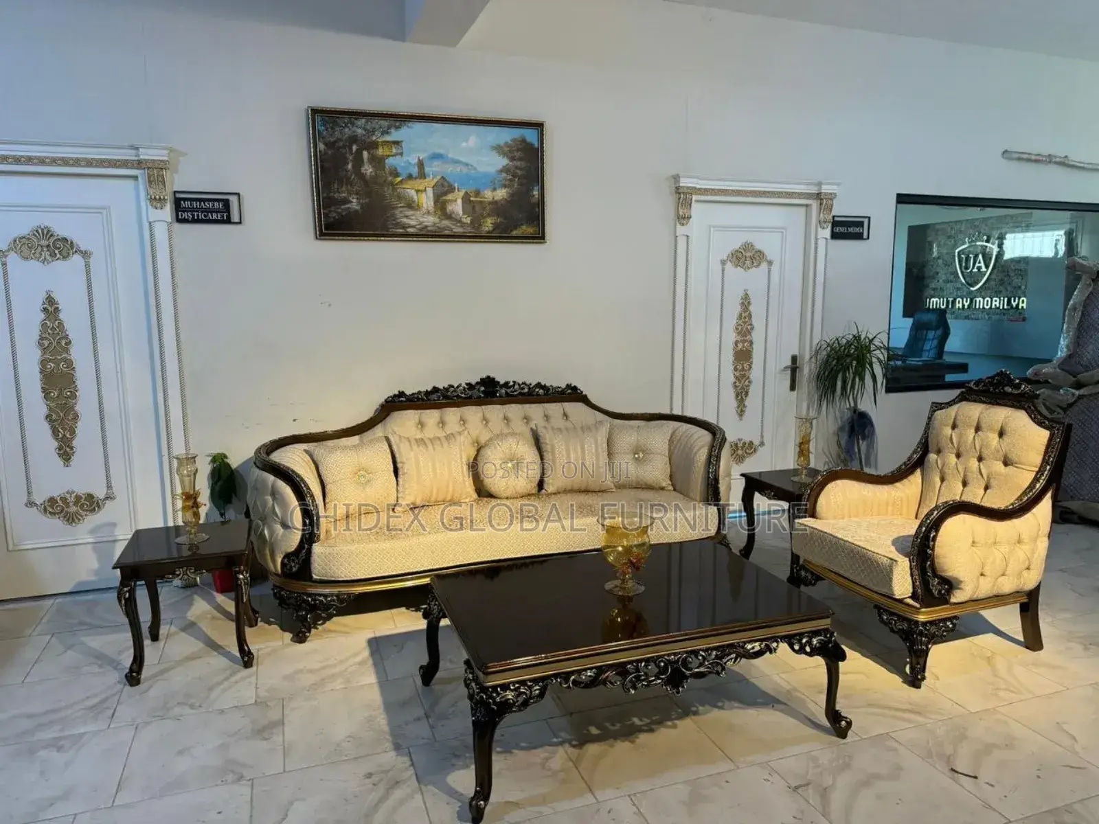 Turkish By8 Royal Sofa Chairs With Center Table Two Stools