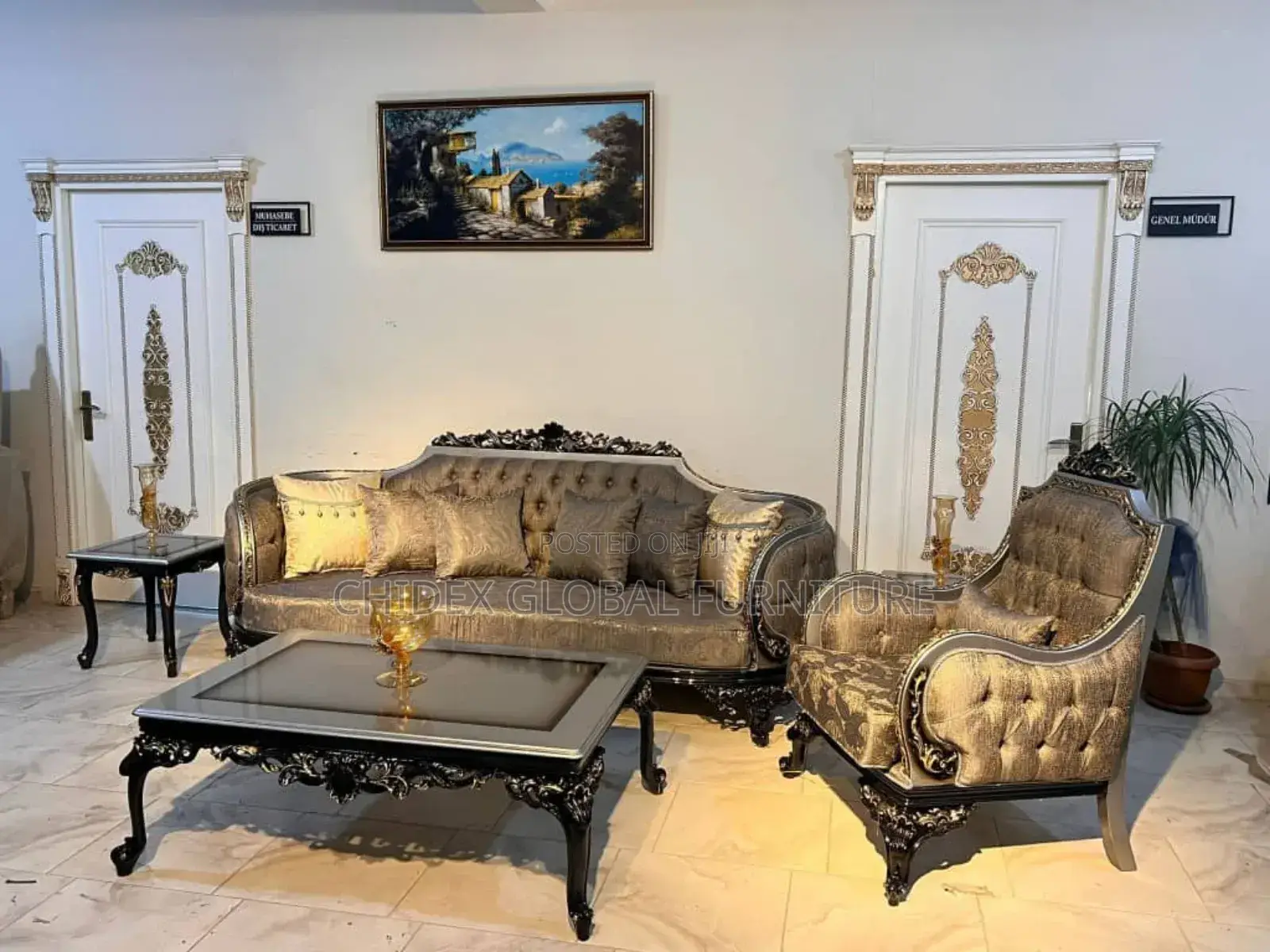 Turkish By8 Royal Sofa Chairs With Center Table Two Stools