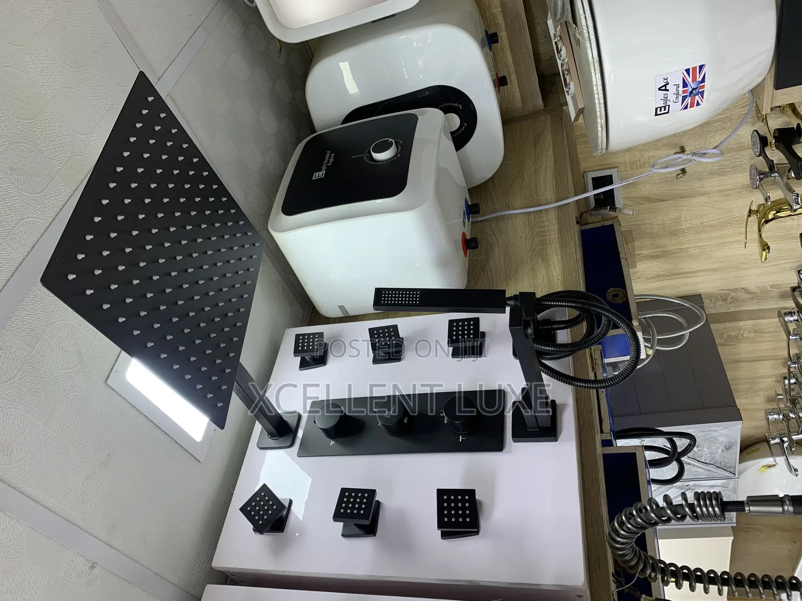 Black 6 Ways Conduit Shower With 6 Body Jets, 3 Control Nub