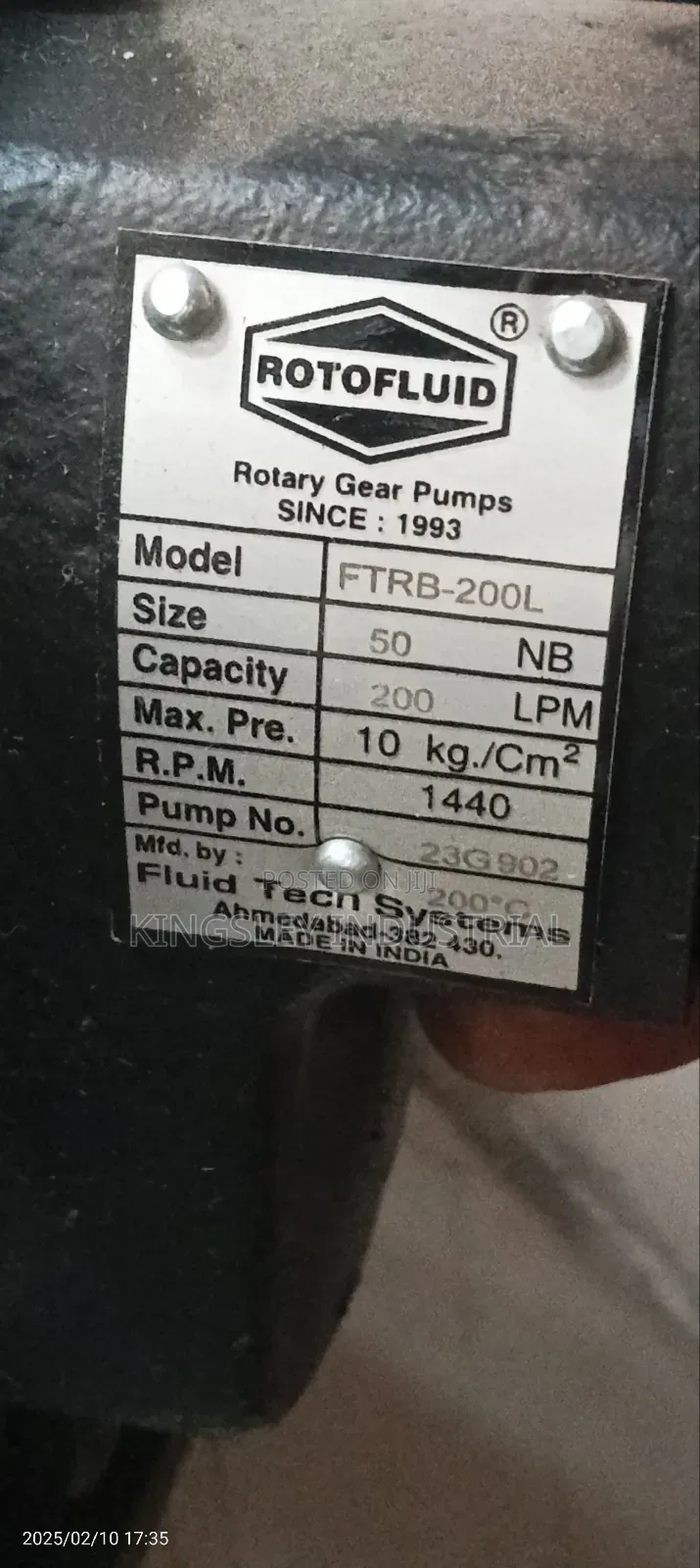 India Rotary Gear Pump 1440rpm Rotofluid 4inches