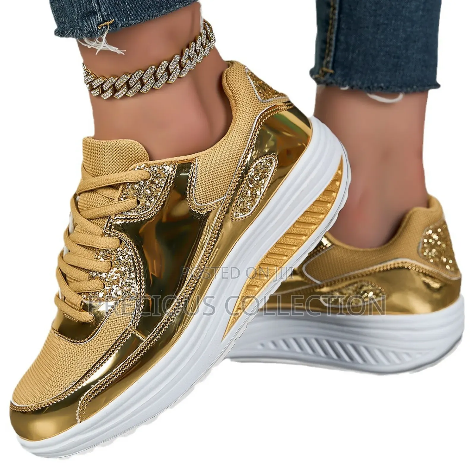 Ladies Glossy Leather Lace Up Sneakers