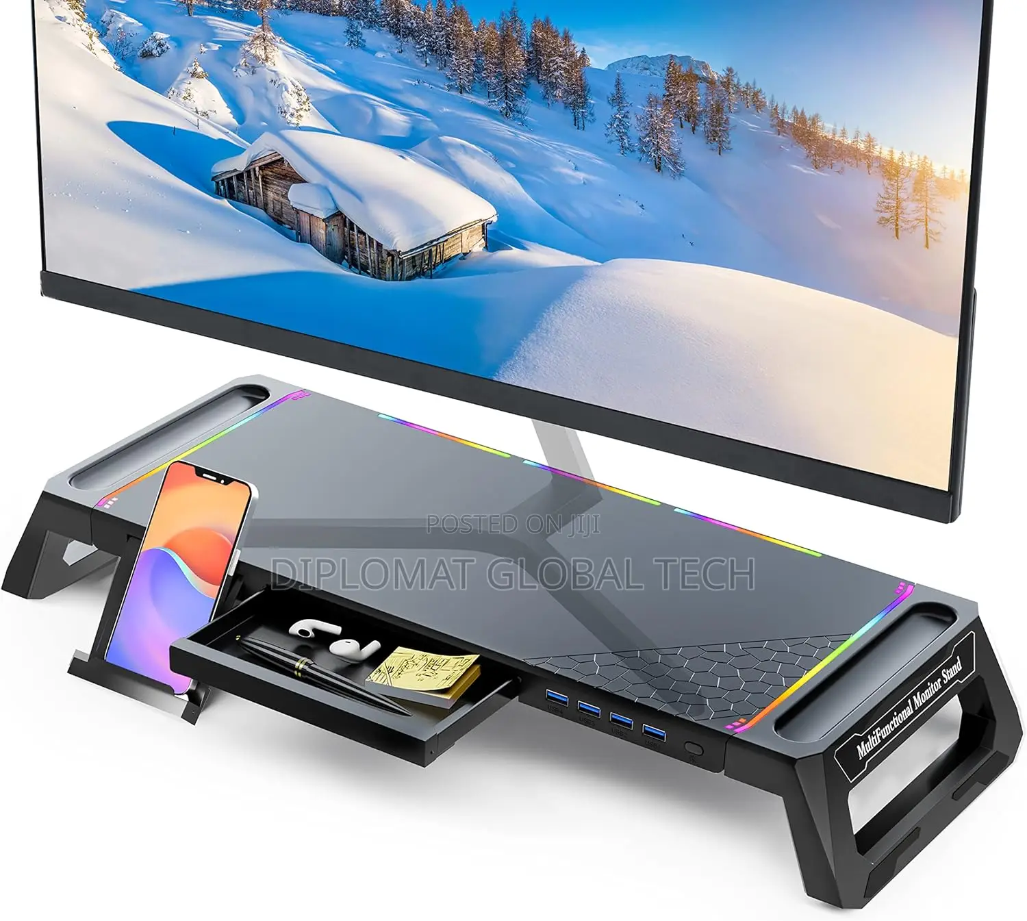 Moojay Monitor Stand For Gaming Desk With Rgb And 4 Usb 3.0