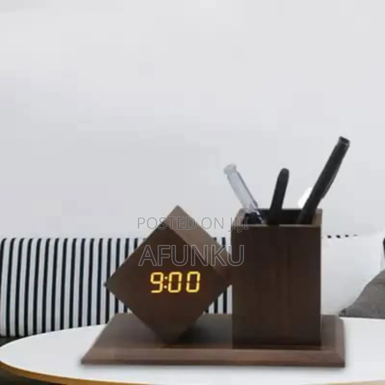 Wooden Digital Led Alarm Clock With Pen Holder